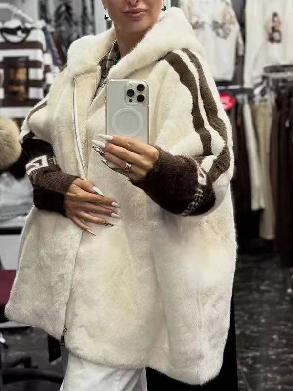 Women’s Knitted Patchwork Faux Fur Short Coat