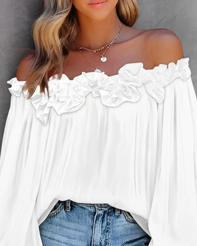 Ruffle Edge Long Sleeve Blouse
