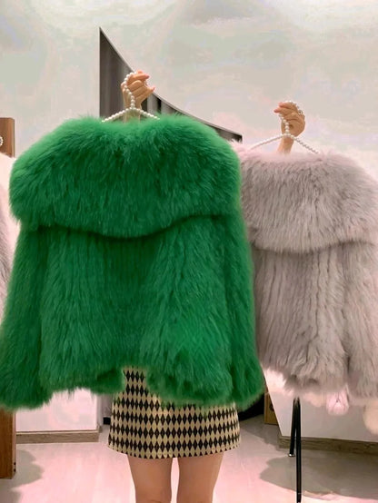 Navy Collar Faux Fur Jacket