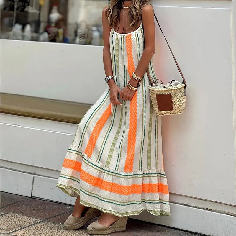 Boho Breeze Strappy Vacation Maxi Dress