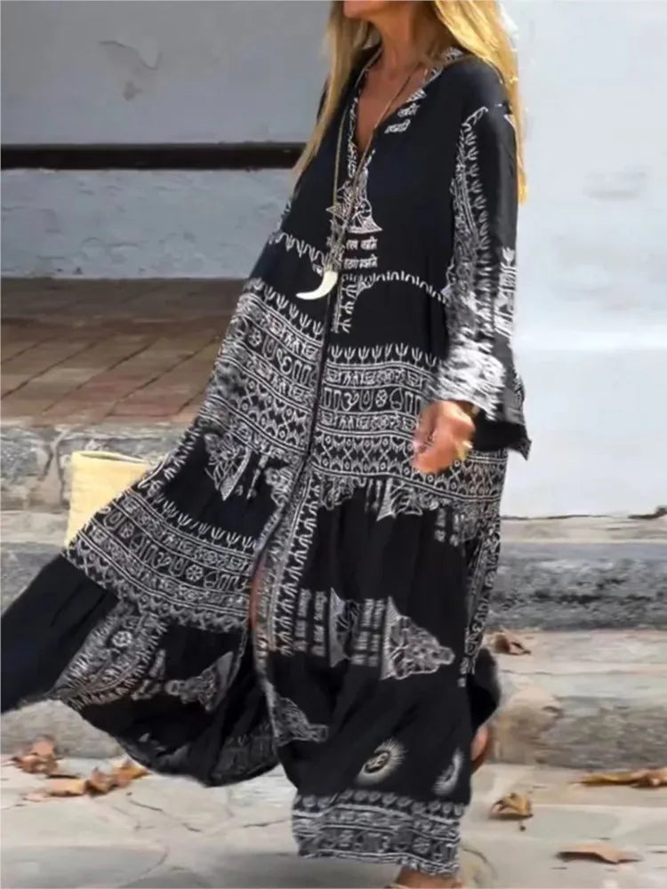 Boho Spirit Ethnic Print Maxi Dress