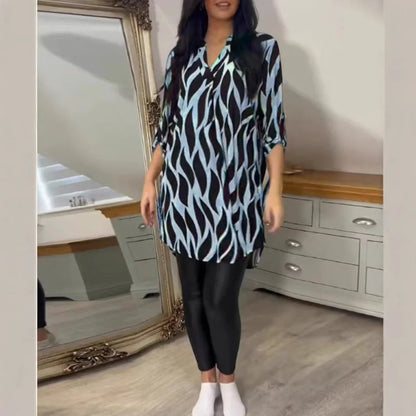 Printed Chiffon Notch Shirt