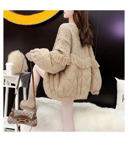 TasselEase Spliced Knit Winter Cardigan