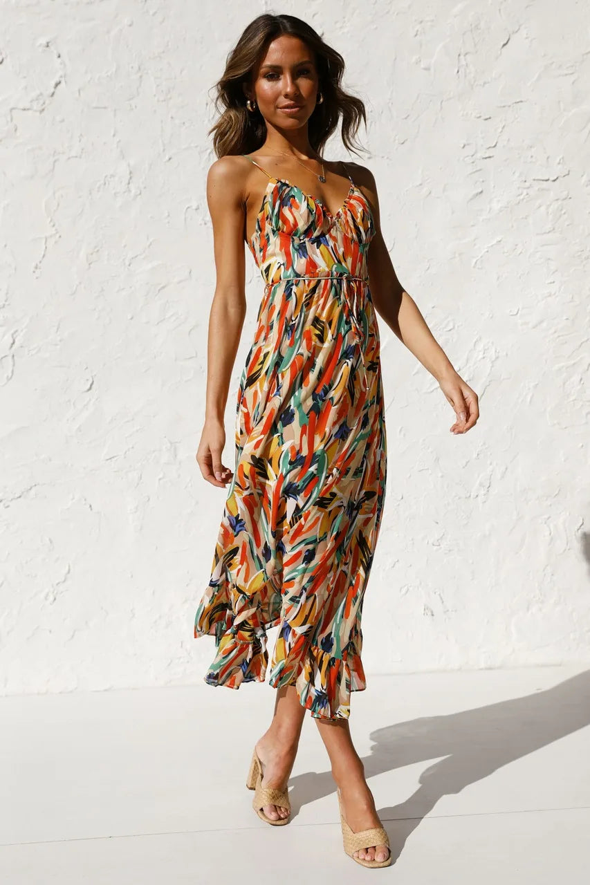 Summer Printed V-Neck Dress
