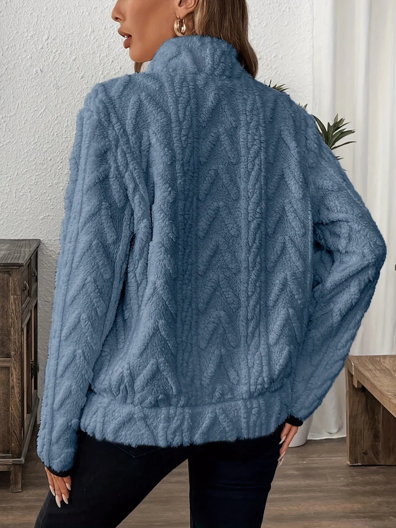 Wool Blend Patchwork Zip Hoodie