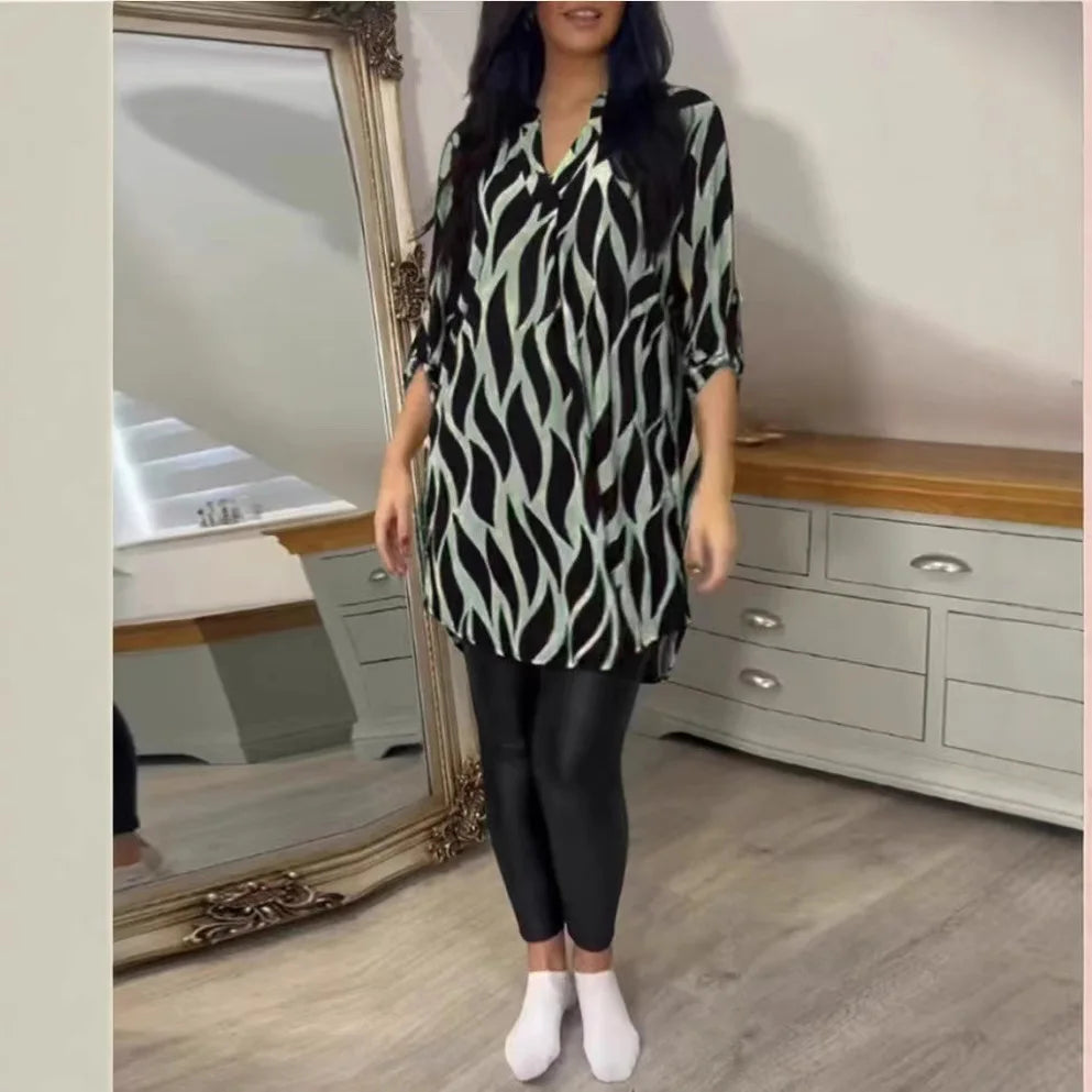 Printed Chiffon Notch Shirt