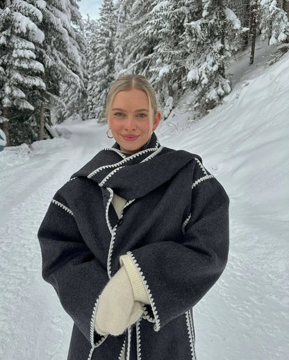Cozy Weave Scarf Splice Wool Coat