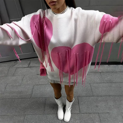 Playful Heart Tassel Sweater