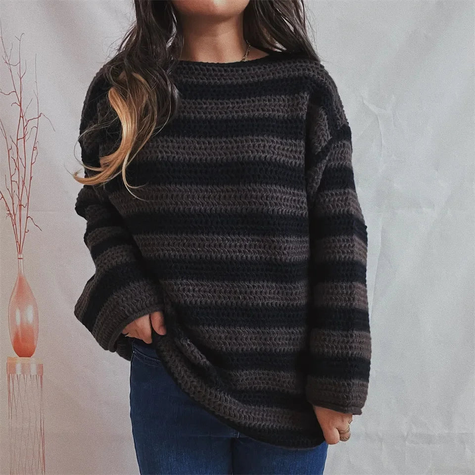 Autumn Stripes V-Neck Knit Pullover