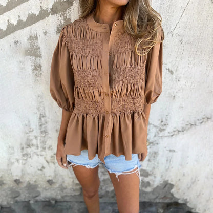 Lantern Sleeve Stand Collar Blouse