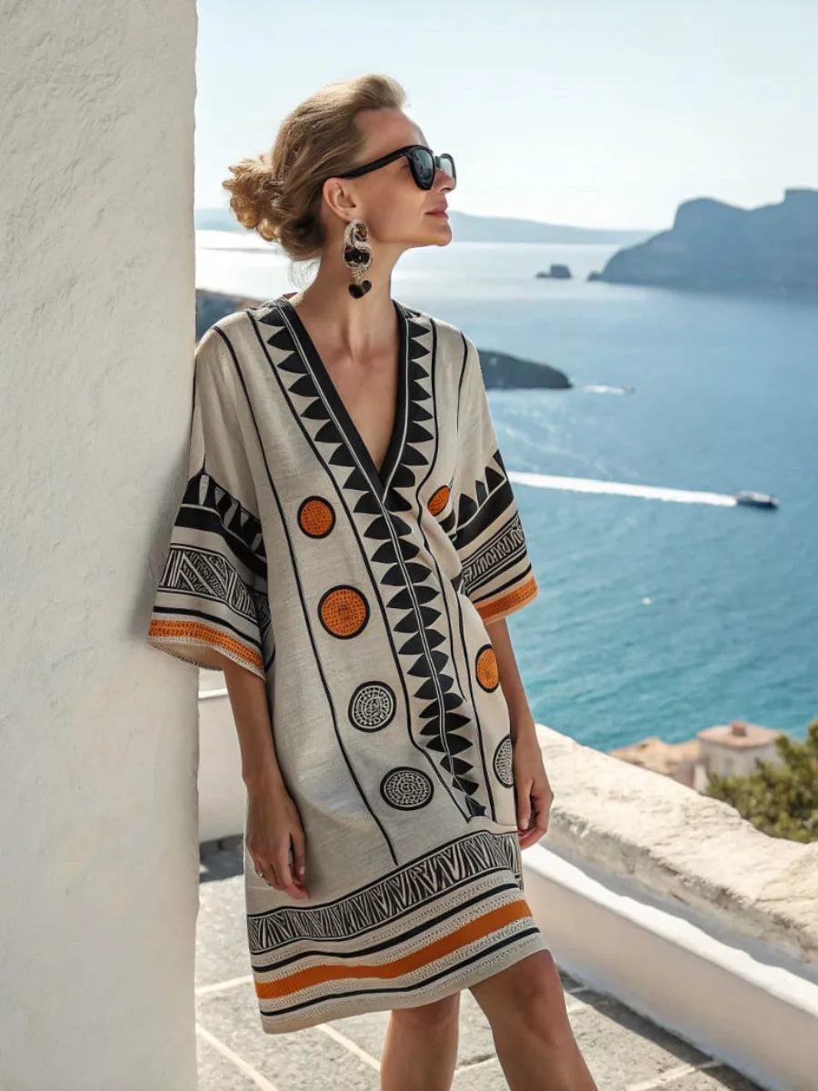 Coastal Bloom V-Neck Holiday Dress