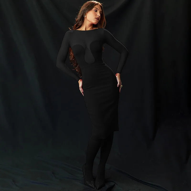 Elegant Strapless Backless Midi Party Dress