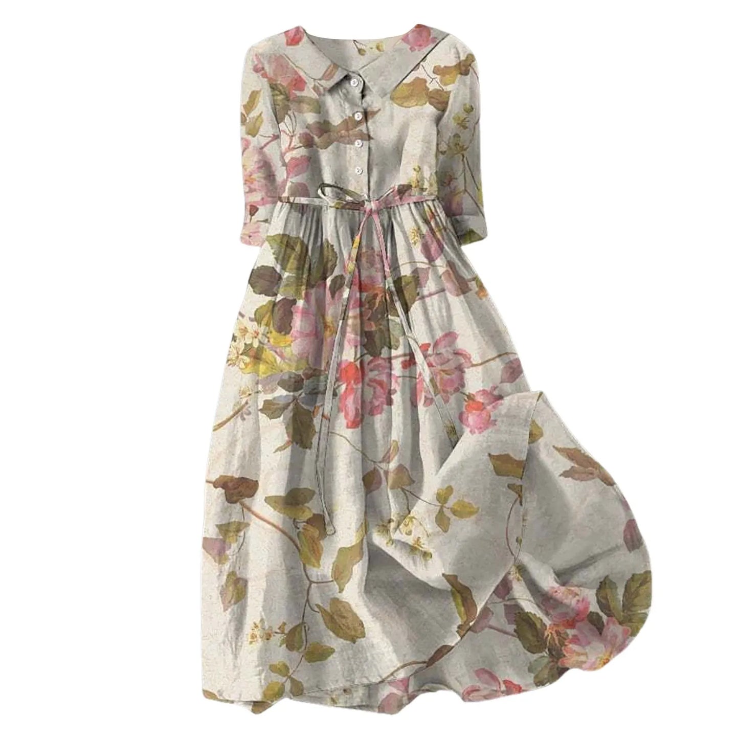 Elegant Bloom Cinched Waist Midi Dress