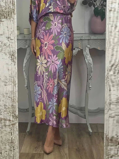 Sophisticated Printed V-Neck Skirt Set