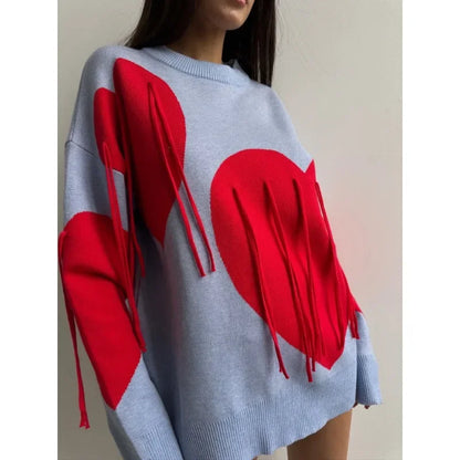 Playful Heart Tassel Sweater