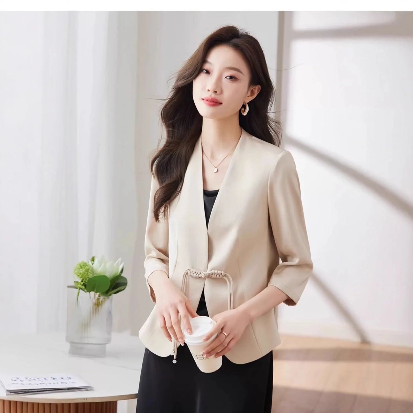 Slim Fit Short Sleeve Blazer Top