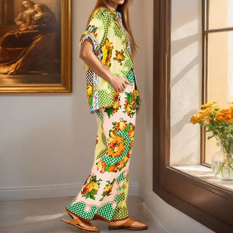 Vibrant Colorblock Wide-Leg Two-Piece Set