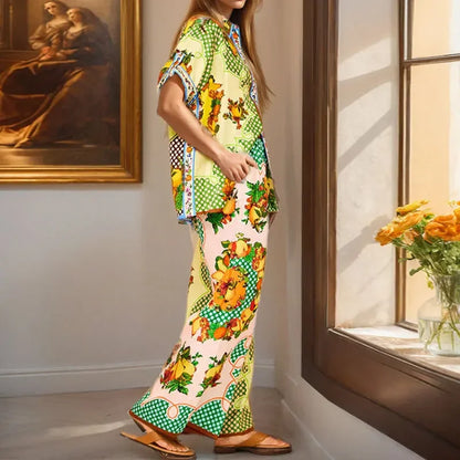 Vibrant Colorblock Wide-Leg Two-Piece Set