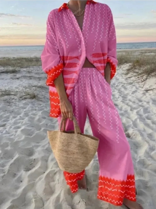 Tropical Print Lace-Up Pant Set