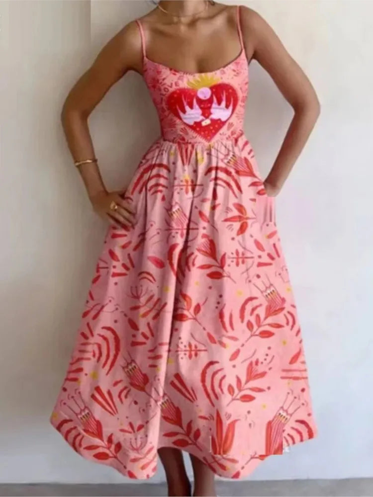 Fish & Shrimp Print Maxi Dress