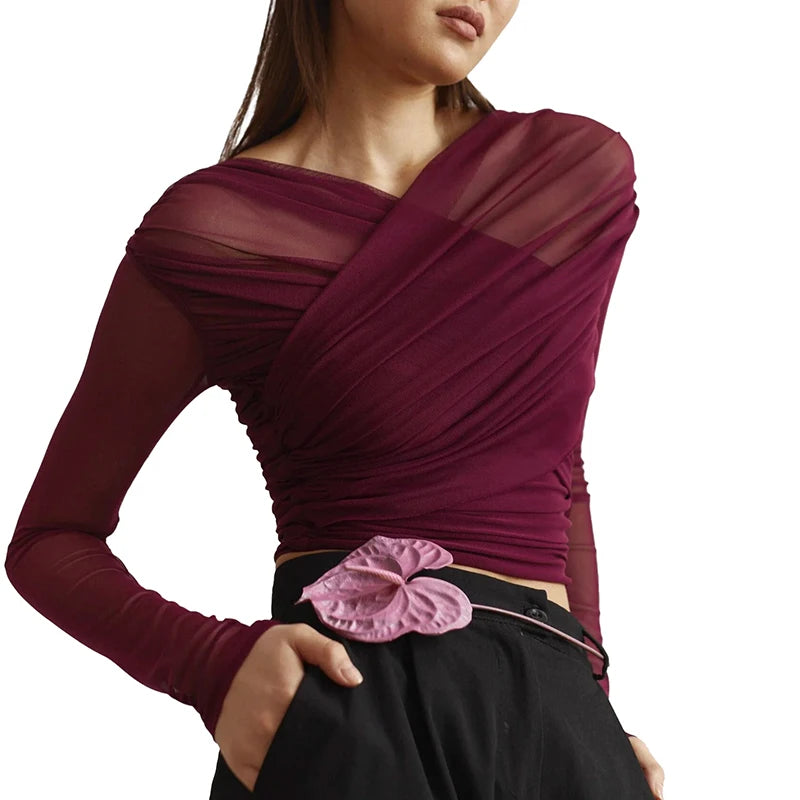 Luxe Sheer Cross Neck Mesh Top