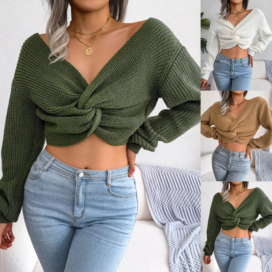 Twist Luxe V-Neck Crop Sweater