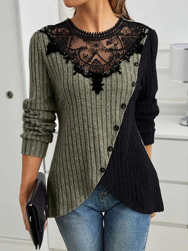 Lace Echo Cross-Hem Knit Top