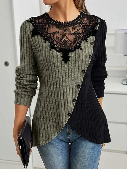 Lace Echo Cross-Hem Knit Top