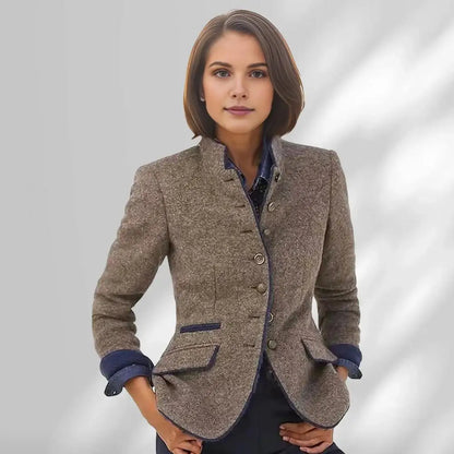 Contrast Color Woolen Cardigan Coat