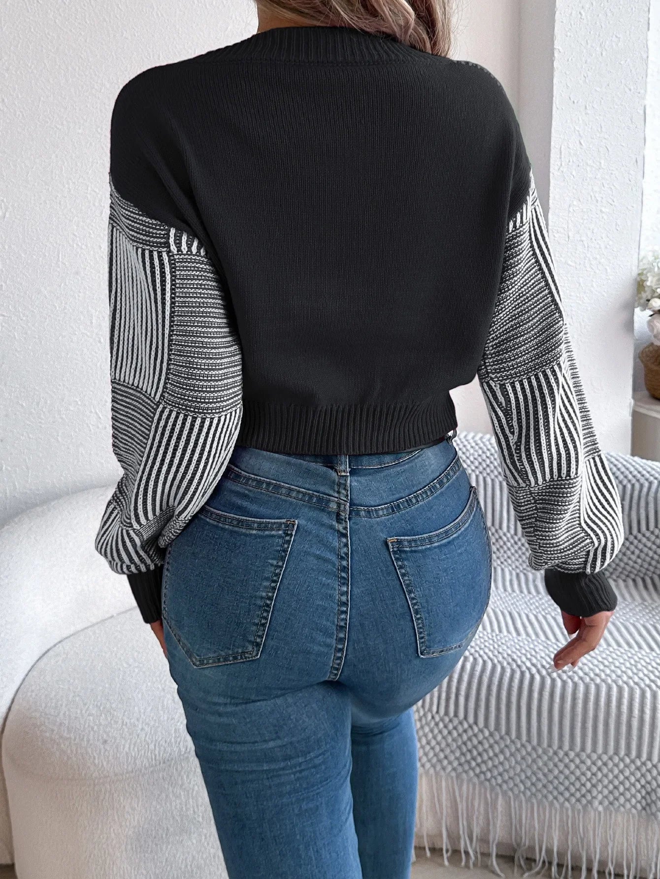 Striped Charm V-Neck Crop Sweater