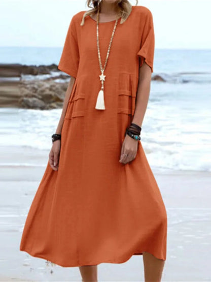 Simple Solid Cotton Linen Dress