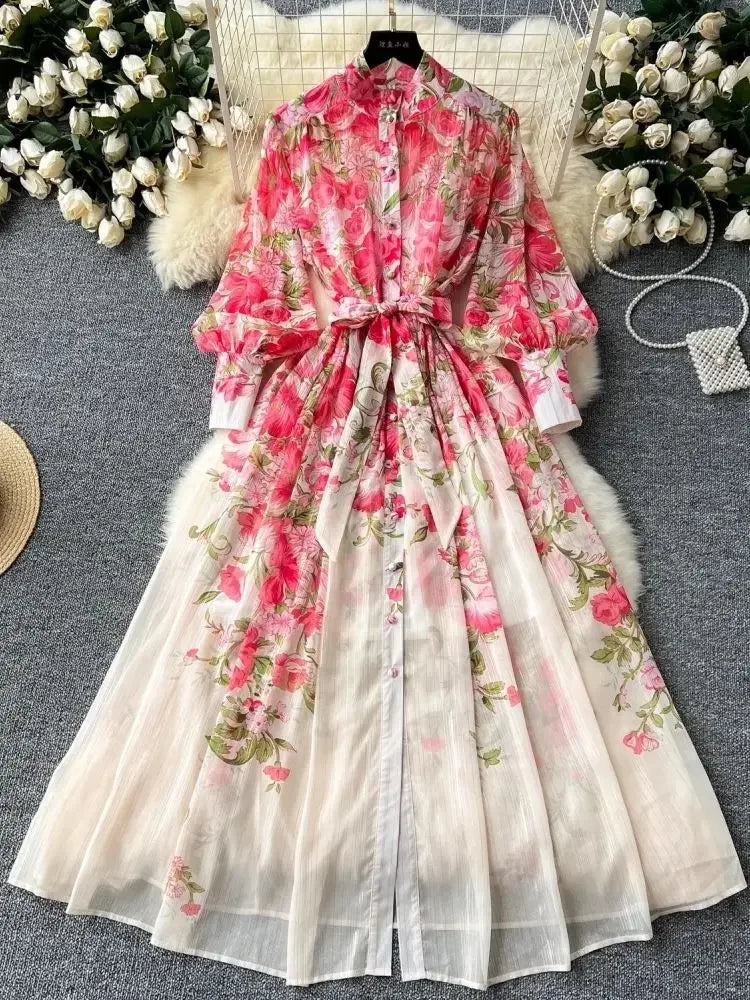 Silk Chiffon Floral A-Line Dress