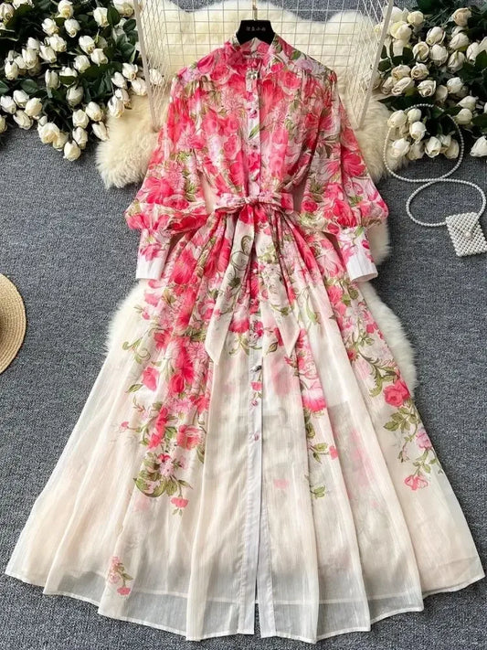 Silk Chiffon Floral A-Line Dress