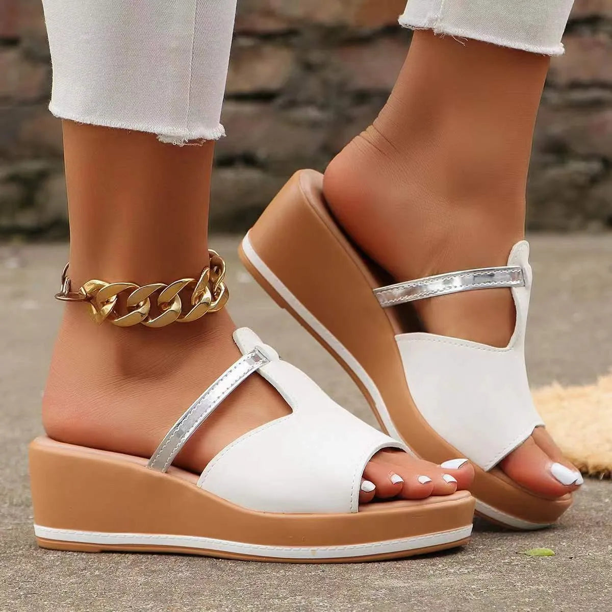 Gold Wedge Platform Sandals