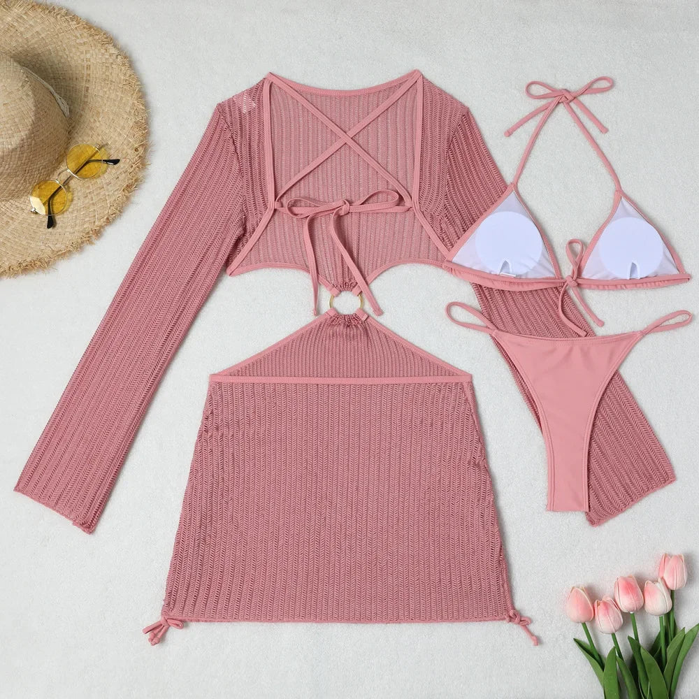 3-Piece Crochet Bikini & Cover-Up Set