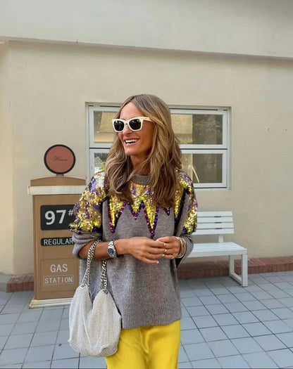 Sparkling Elegance Knitted Winter Sweater