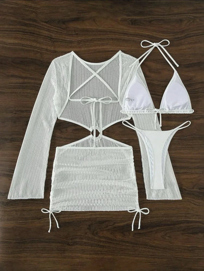 3-Piece Crochet Bikini & Cover-Up Set