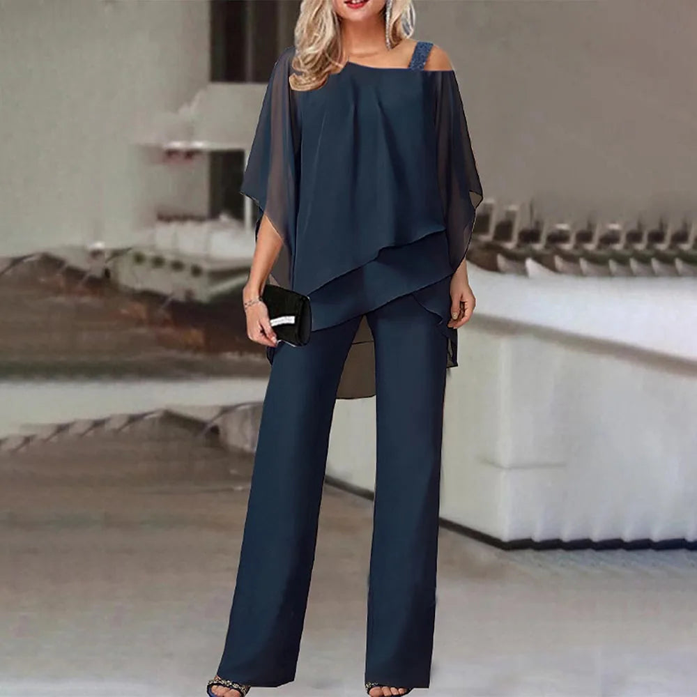 Off-Shoulder Blouse & Wide-Leg Pants Set