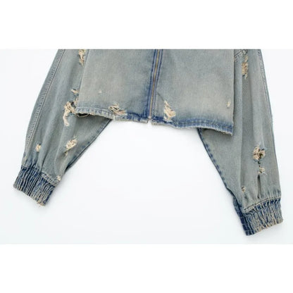 Rogue Bloom Distressed Denim Crop Jacket