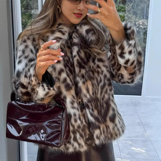 Lapel Luxe Leopard Faux Fur Coat