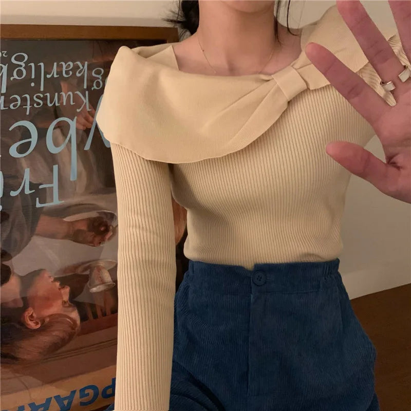 Elegant Butterfly Knot Top — Women's Slim Knitwear