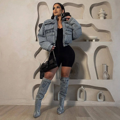 Frost Fade Denim Puffer Jacket