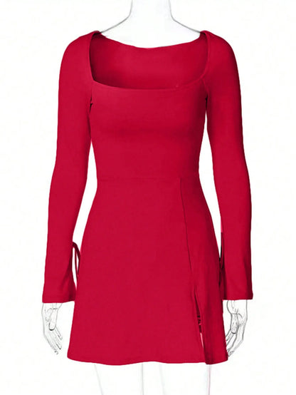 Glam Slit Long Sleeve Mini Dress