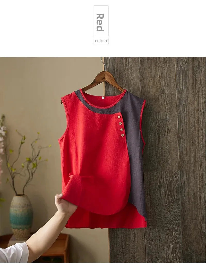 Asymmetric Cotton Linen Top