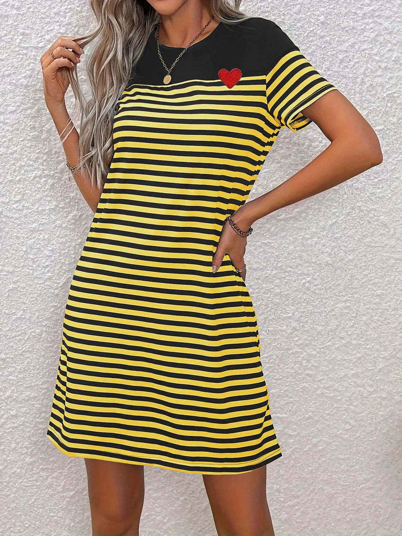 Trendy Striped Colorblock T-Shirt Dress