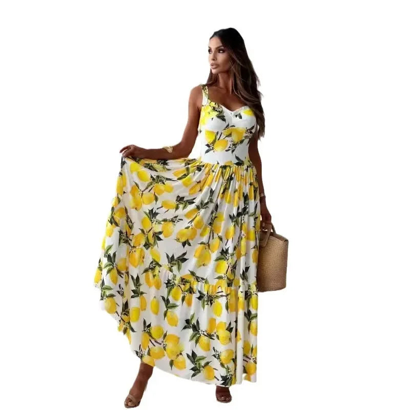 Lemon Print Maxi Dress