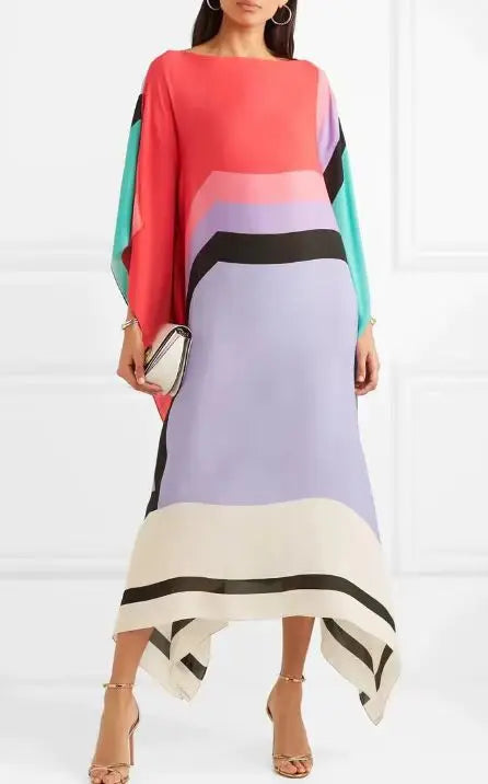 Elegant Boho Striped Patchwork Maxi Dress