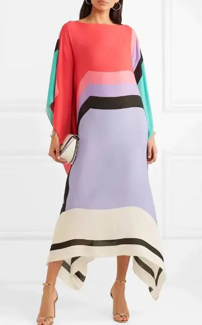 Elegant Boho Striped Patchwork Maxi Dress