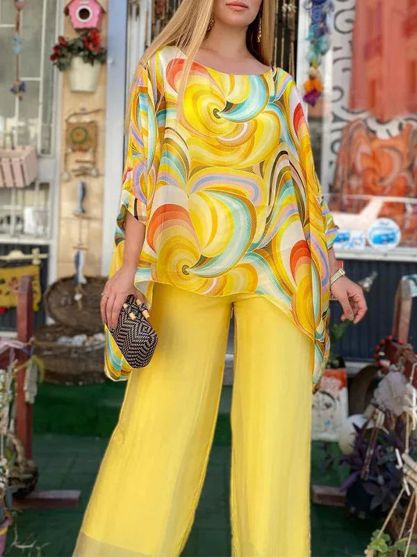 Chiffon Drift Printed Pants Set