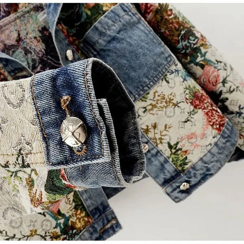 Lapel Luxe Spliced Denim Jacket